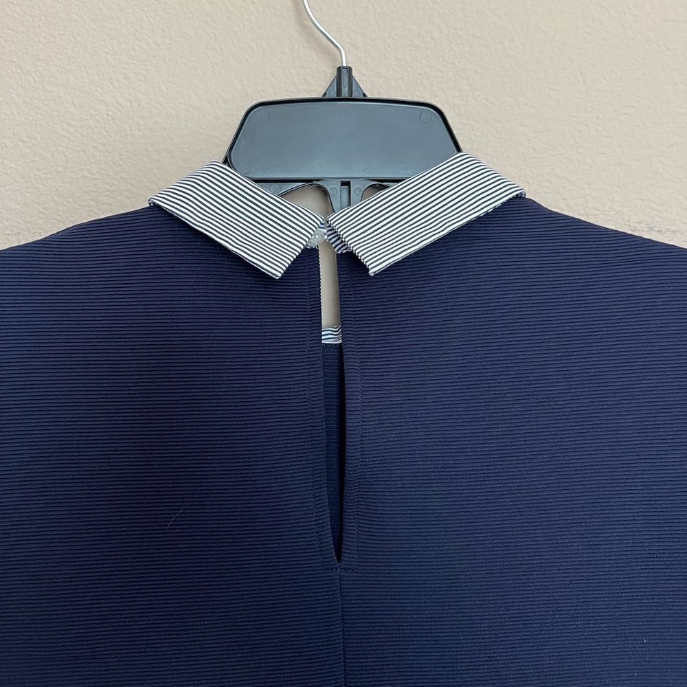 Zara Collar Navy Ribbed A Line Dress - Picture 6 of 9